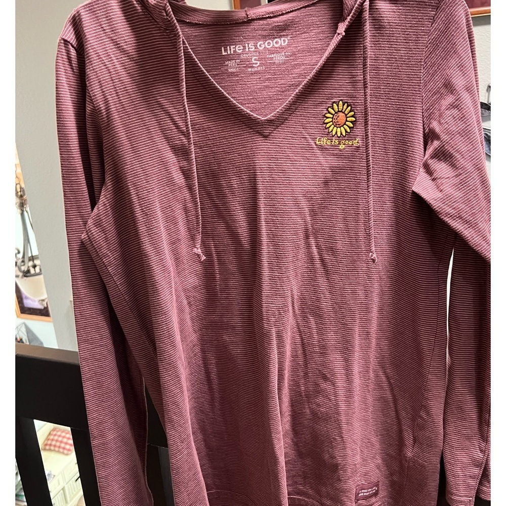 Life Is Good Maroon Hoodie with Sunflower Embroidery #288
